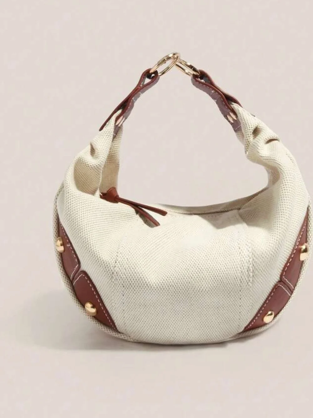 Cream Hobo Bag with Brown Trim